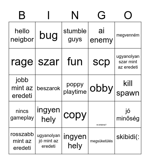 roblox Bingo Card