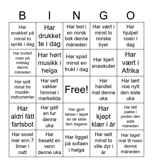 Finn en som... Bingo Card