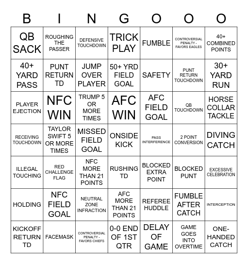 SUPERBOWL LIX Bingo Card
