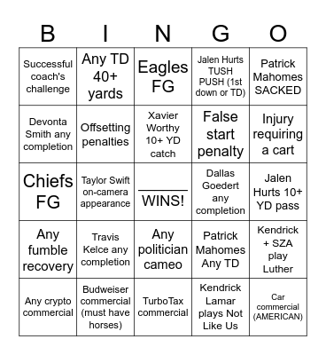 Superbowl! Bingo Card