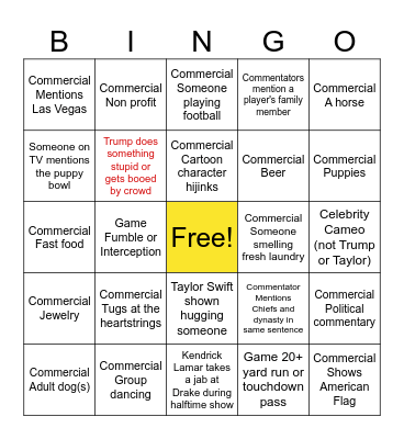 Super Bowl LIX Superb Bingo Card