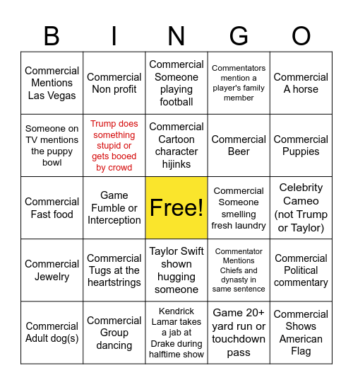 Super Bowl LIX Superb Bingo Card