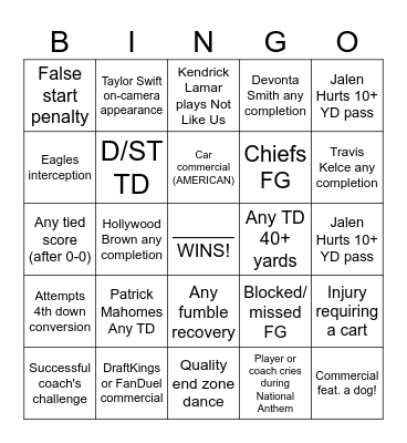 Superbowl! Bingo Card