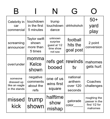 Superbowl LIX Bingo Card
