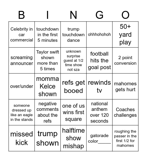 Superbowl LIX Bingo Card