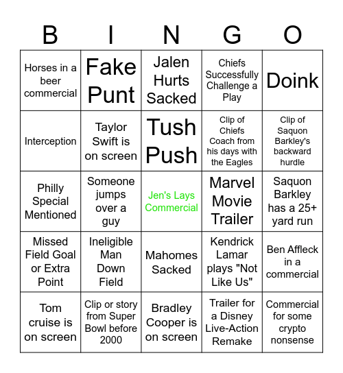Super Bowl Bingo! Bingo Card