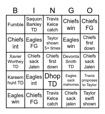 SUPER BOWL BINGO Card