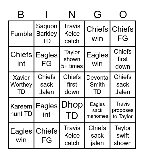 SUPER BOWL BINGO Card