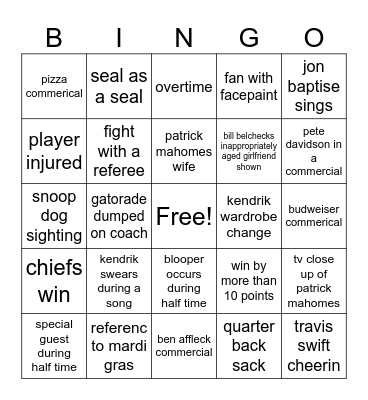 super bowel 2025 Bingo Card
