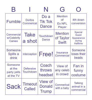 Super Bowl LIX BINGO Card