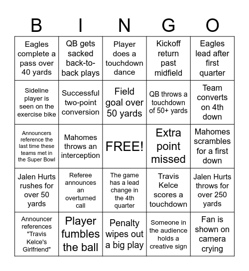 Superbowl Bingo Card
