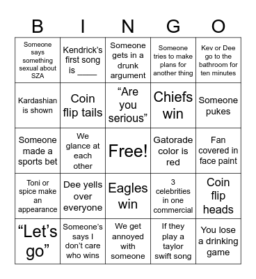 Super Bowl 2025 Bingo Card