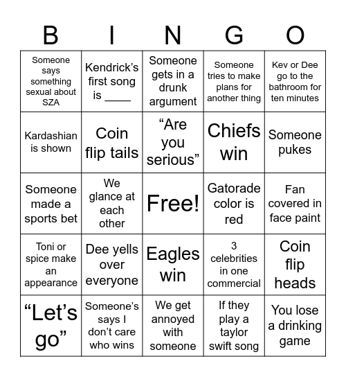 Super Bowl 2025 Bingo Card