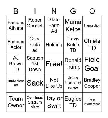 Super Bowl LIX Bingo Card