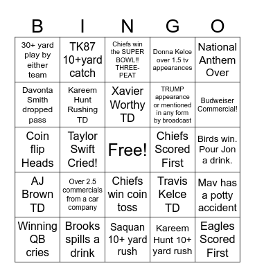 Super Bowl LIX Bingo Card