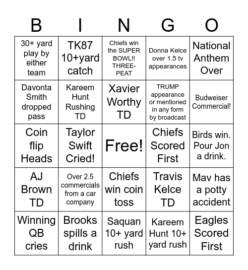 Super Bowl LIX Bingo Card