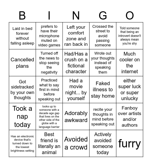 #100225 - Introvert bingo 😶‍🌫️ Bingo Card