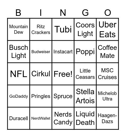 Commercial Bingo Card