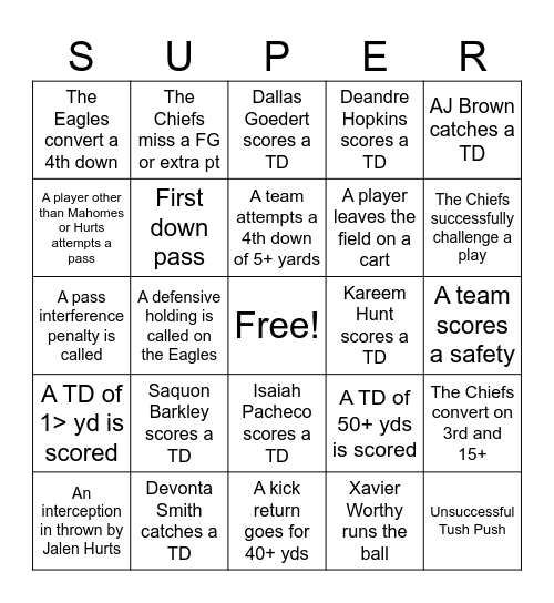 Superbowl LIX Bingo Card