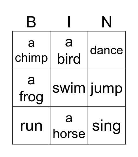 animals + can Bingo Card