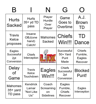 Super bowl LIX Bingo Card