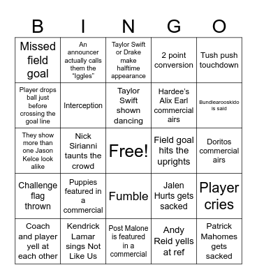 Super Bowl 59 BINGO Card