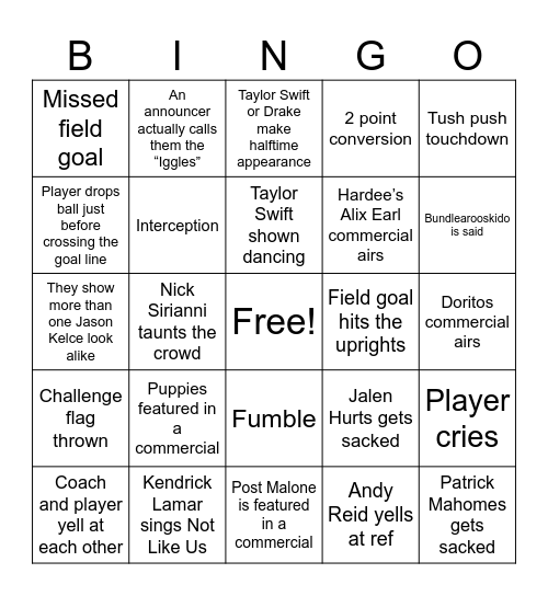 Super Bowl 59 BINGO Card