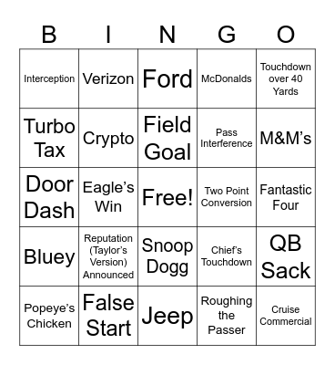Super Bowl LIX BINGO Card