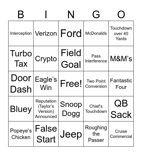Super Bowl LIX BINGO Card