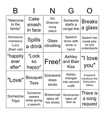 Thompson Wedding BINGO Card