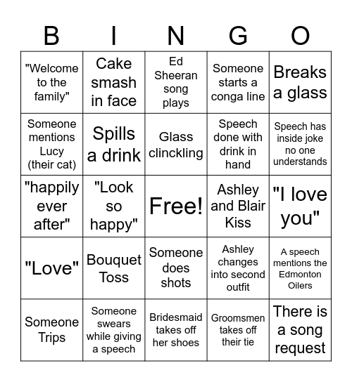 Thompson Wedding BINGO Card