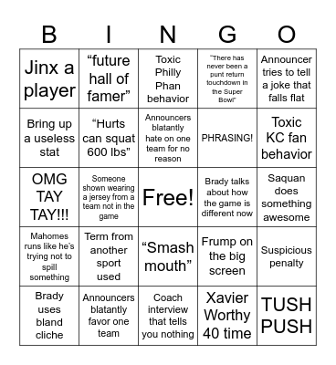 Super Bowl 59 Bingo Card