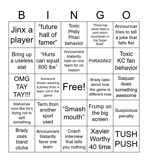 Super Bowl 59 Bingo Card
