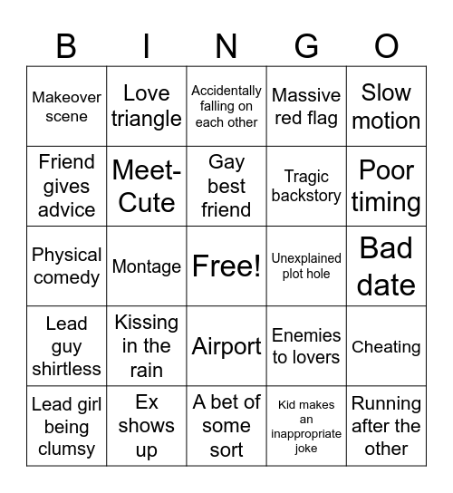 Romcom Bingo Card