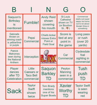 SUPER BOWL LIX SUNDAY Bingo Card
