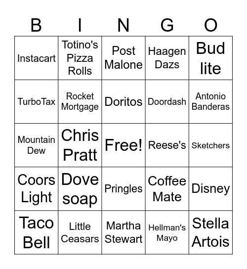 Superbowl 2025 Bingo Card