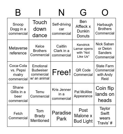 The Big Game Bingo Card