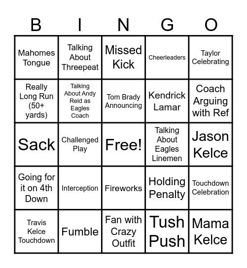 Super Bowl LIX Bingo Card