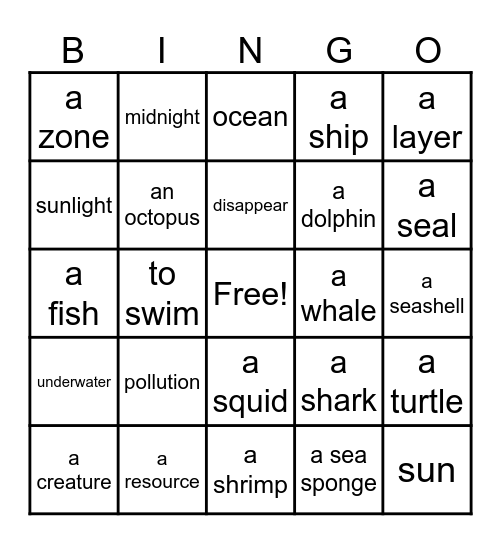 Wonders of the Sea Bingo Card
