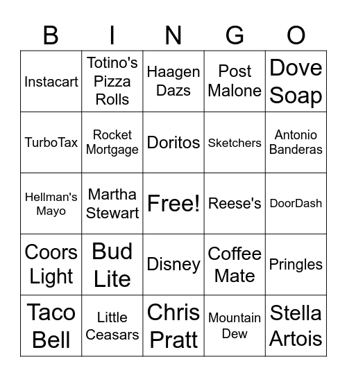 Superbowl 2025 Bingo Card