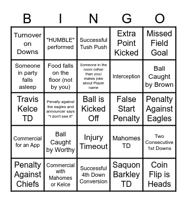 Super Bowl LIX Bingo Card
