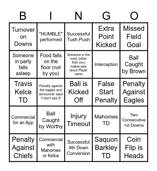 Super Bowl LIX Bingo Card