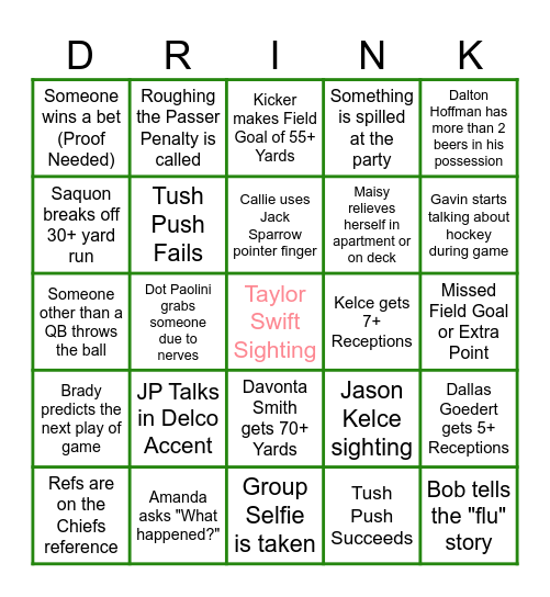 Eagles v Cheifs Supe rBowl Bingo Card