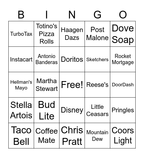 Superbowl 2025 Bingo Card