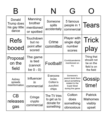 Super Bowl 2025 Bingo Card