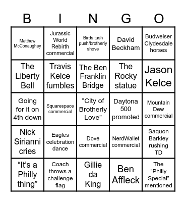 Super Bowl Bingo - Go Birds Bingo Card