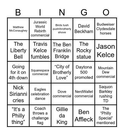 Super Bowl Bingo - Go Birds Bingo Card