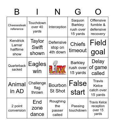 Super Bowl 2025 Bingo Card
