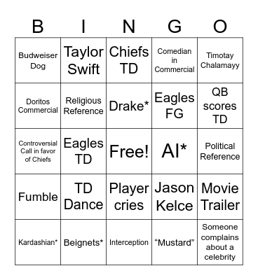 2nd Annual Super Bowl Bingo Card