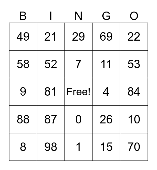Superbowl Fun Bingo Card